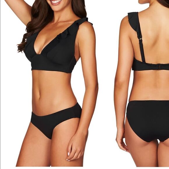 SEA LEVEL Frill Bra Top Black Size 4 - Picture 1 of 10
